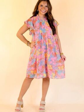 NWOT Umgee Pink Multicolor Floral Casual Dress